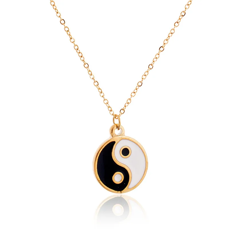 

Lureme Hot Selling Classic Stainless Steel Gold Tone Yin Yang Amulet Pendant Necklace for womens Collier Femme