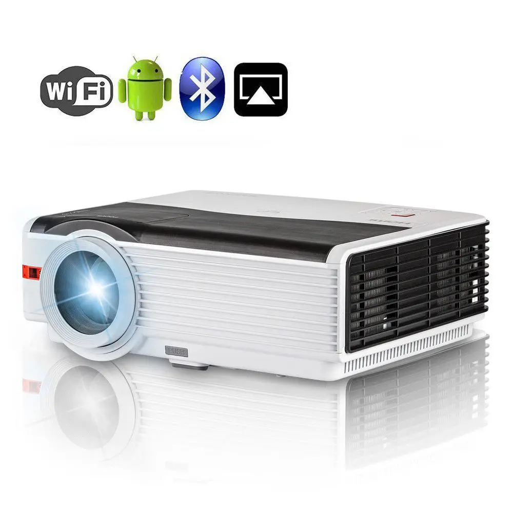 CAIWEI Android Wifi LCD Projector Home Theater Bluetooth Beamer Wireless Sync 1080p Movie Video Games Multimedia VGA USB HDMI