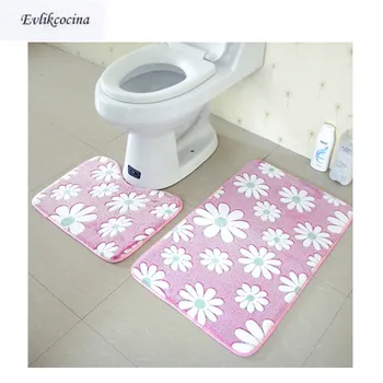 

Free Shipping 2pcs Flowers Coral Velvet Bathroom Bath Mat Set Non Slip 45x50cm and 50x80cm Tapis Salle De Bain Tapete Banheiro