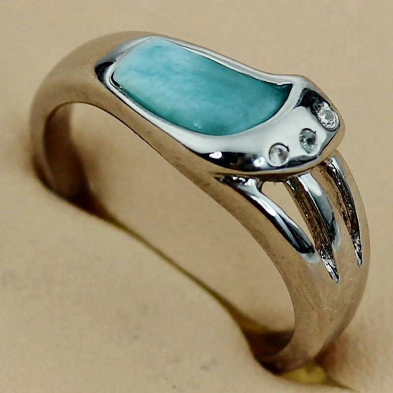 

SHUNXUNZE Larimar fashion Bohemia Engagement Wedding rings jewelery for women christmas gifts Rhodium plated R3510 size 6 7 8 9