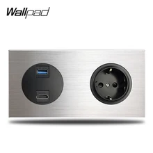 HDMI& USB 3,0 Соединительный разъем с ЕС электрическая розетка в стену розетка питания Серебро Матовый Алюминиевый сплав панель двойная пластина