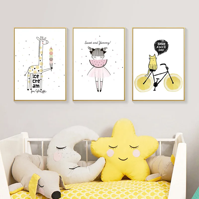 

Baby Pink Girl Room Decor Animal Wall Art Paintings Posters And Prints Cartoon Giraffe Cat Nordic Animal Decoration Home Picture