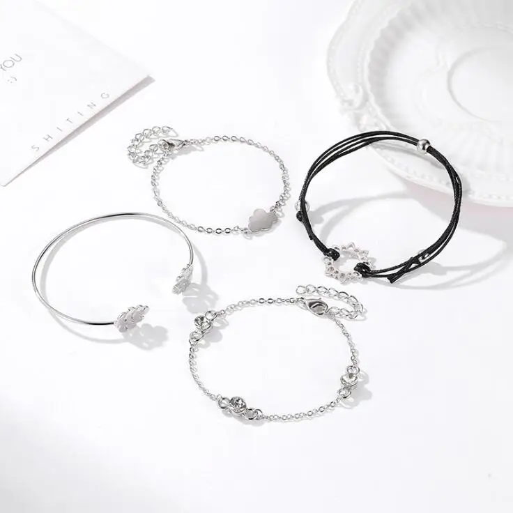

618 Trendy 4pcs set Personality Temperament Original Multielement Bracelet Adjustable Opening Bangle Bijoux Jewelry Gift B3127