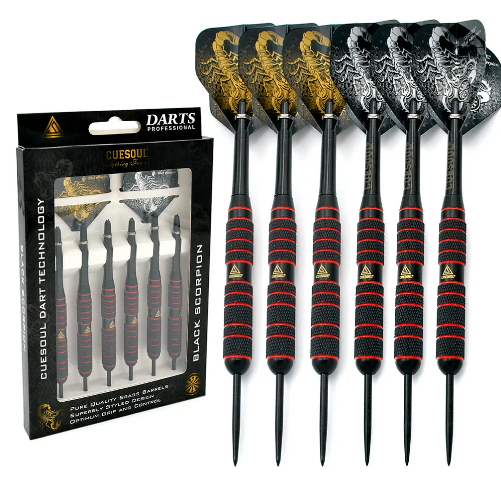 CUESOUL 20g Steel Tip Dart Black Coated Brass Dart Set - Pack of 6 Pcs