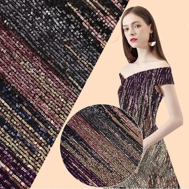 

1 meter Gradient multicolor strip 3D tulle beaded sequin shinning spangle mesh african lace fabric curtain tablecloth accessory