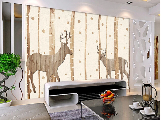 The custom 3D murals 3 d nostalgic abstract hand-painted tree elk silhouette living room sofa TV wall bedroom paper | Обустройство