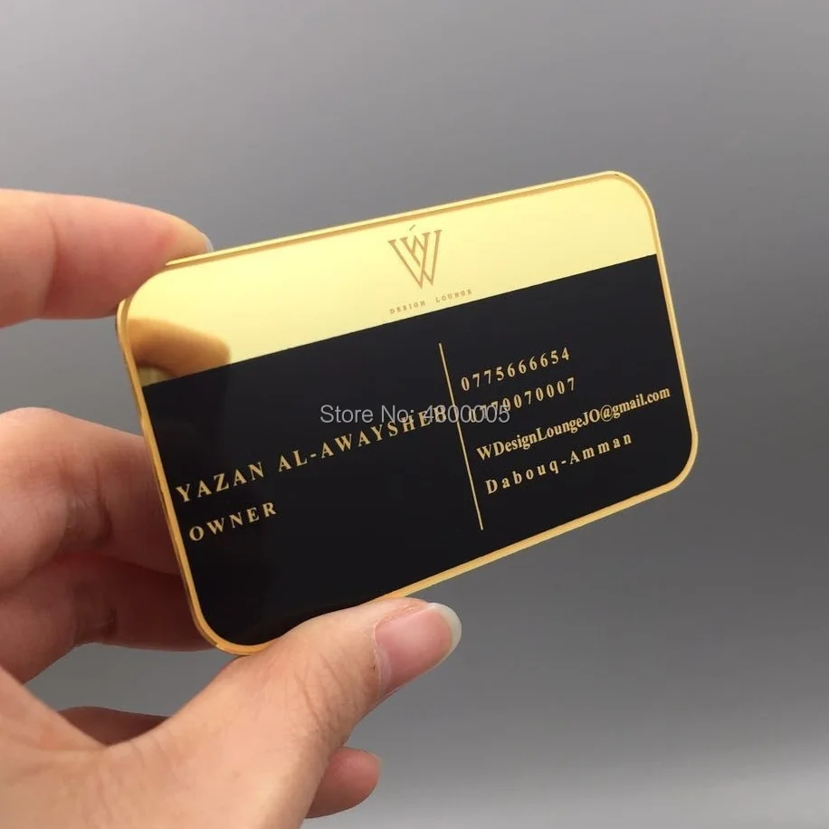 Высокое качество персонализированные Золотые Зеркальные металлические визитные карточки
