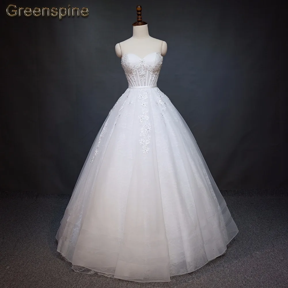 

Greenspine Real Photo Ball Gown Wedding Dress 2019 Hochzeit Princess Corset Bride Dress Sweetheart Lace Up Back Wedding Gowns