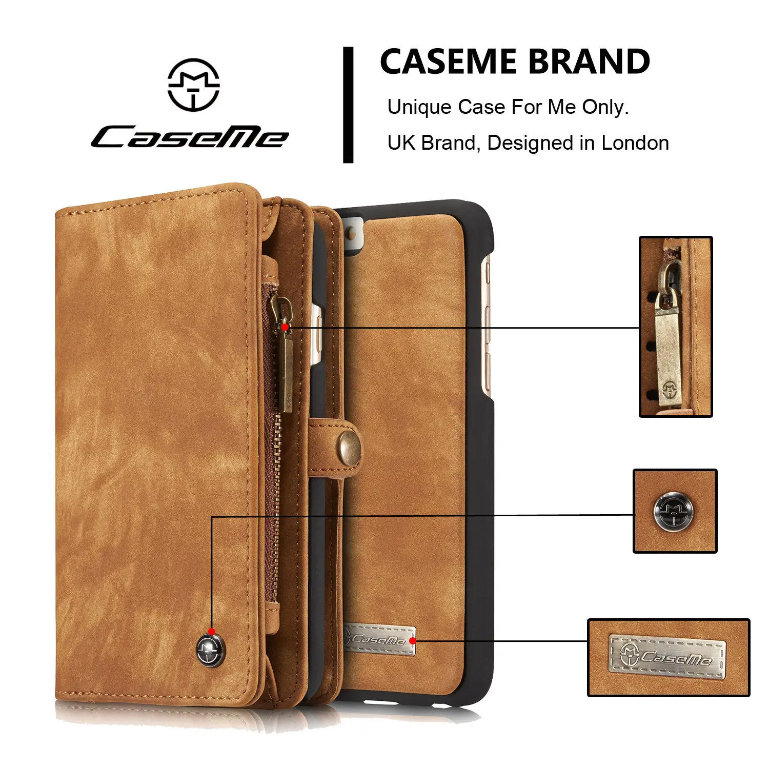 imágenes para CaseMe Marca de Moda de Lujo de Lujo para el iphone 6 6 s 7 7 Plus Cuero Genuino Cremallera Desmontable Caja de la Carpeta Magnética Cubierta 008 imágenes para CaseMe Marca de Moda de Lujo de Lujo para el iphone 6 6 s 7 7 Plus Cuero Genuino Cremallera Desmontable Caja de la Carpeta Magnética Cubierta 008