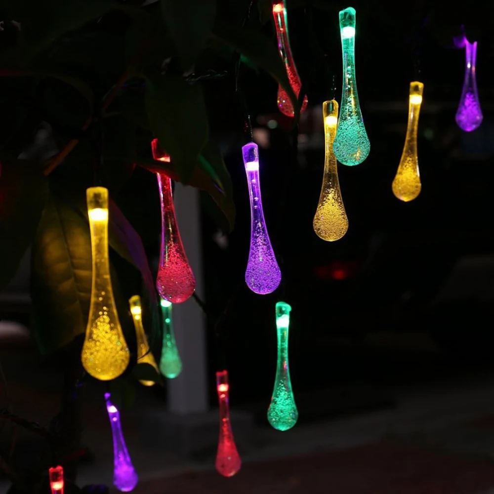 6m 30 led solar patio lawn string light fairy water drop outdoor solar led garden party decoration lamps waterproof