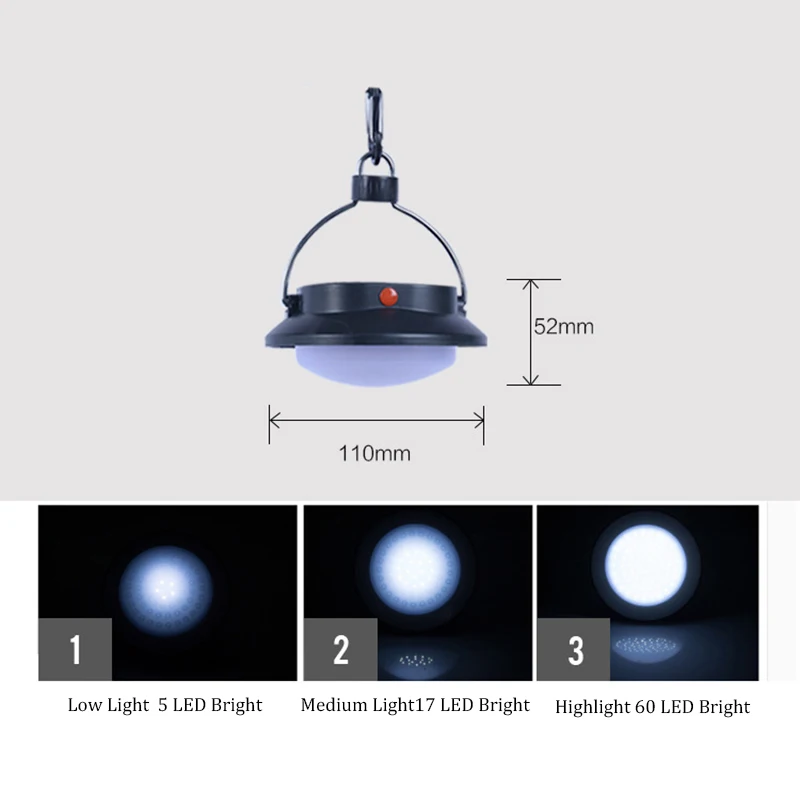 AIMIHUO 60 LED Camping Light Outdoor Mini Tent Camping Lamp Hook LED Lantern Rechargeable 18650 Battery Lantern Portable Lamp (3)