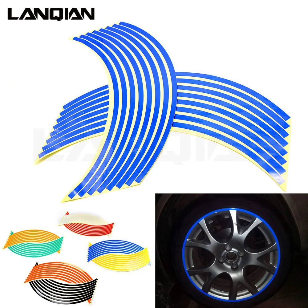 

Hot Sale 16 Pcs Strips Wheel Stickers And Decals 14" 17" 18" Reflective Rim Tape Motorcycle Car Tape Car Styling Accessorie