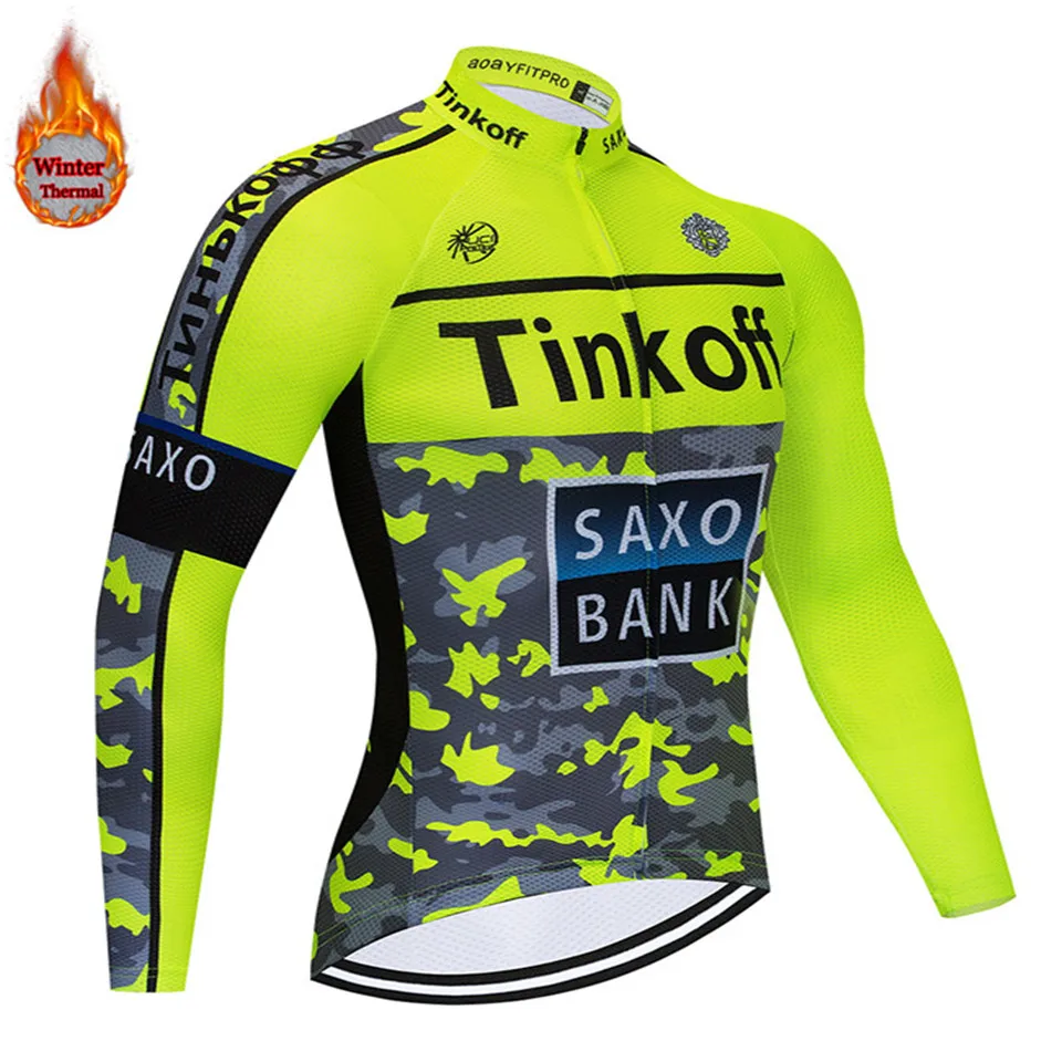 Зимняя Saxo bank Tinkoff термальная флисовая велосипедная майка Ropa Ciclismo MTB с длинным рукавом, сохраняющая тепло, велосипедная одежда - Цвет: 4