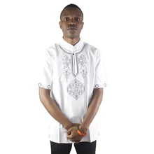 Африканская белая мужская летняя вышивка лотоса этнические топы с разрезом сбоку Туника Футболка с коротким рукавом для мужчин носить