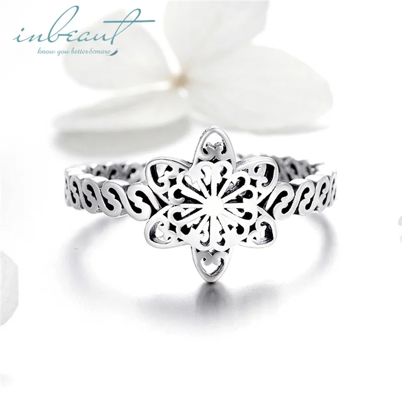 

925 Silver Vintage Snowflake Ring Female Original Design Snow Figure Winter Flower Ring for Women Classic Ethnic Wedding Jewelry