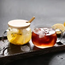 260 мл Бытовая Высокая боросиликатная стеклянная кружка для завтрака, кофейная кружка для сока молока, чашка с деревянной ложкой и крышкой, объемная кружка для воды