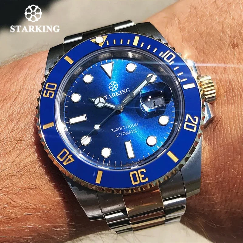 STARKING الرياضة ووتش 100 m للماء الرجال كرونوغراف من الفولاذ المقاوم للصدأ الميكانيكية ووتش بولي الذكور ساعة معصم الأزياء دور الساعات STARKING الرياضة ووتش 100 m للماء الرجال كرونوغراف من الفولاذ المقاوم للصدأ الميكانيكية ووتش بولي الذكور ساعة معصم الأزياء دور الساعات