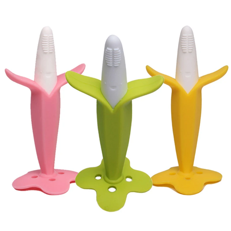 Baby Soft Silicone Training Toothbrushes Banana Shape Safe Toddle Kids