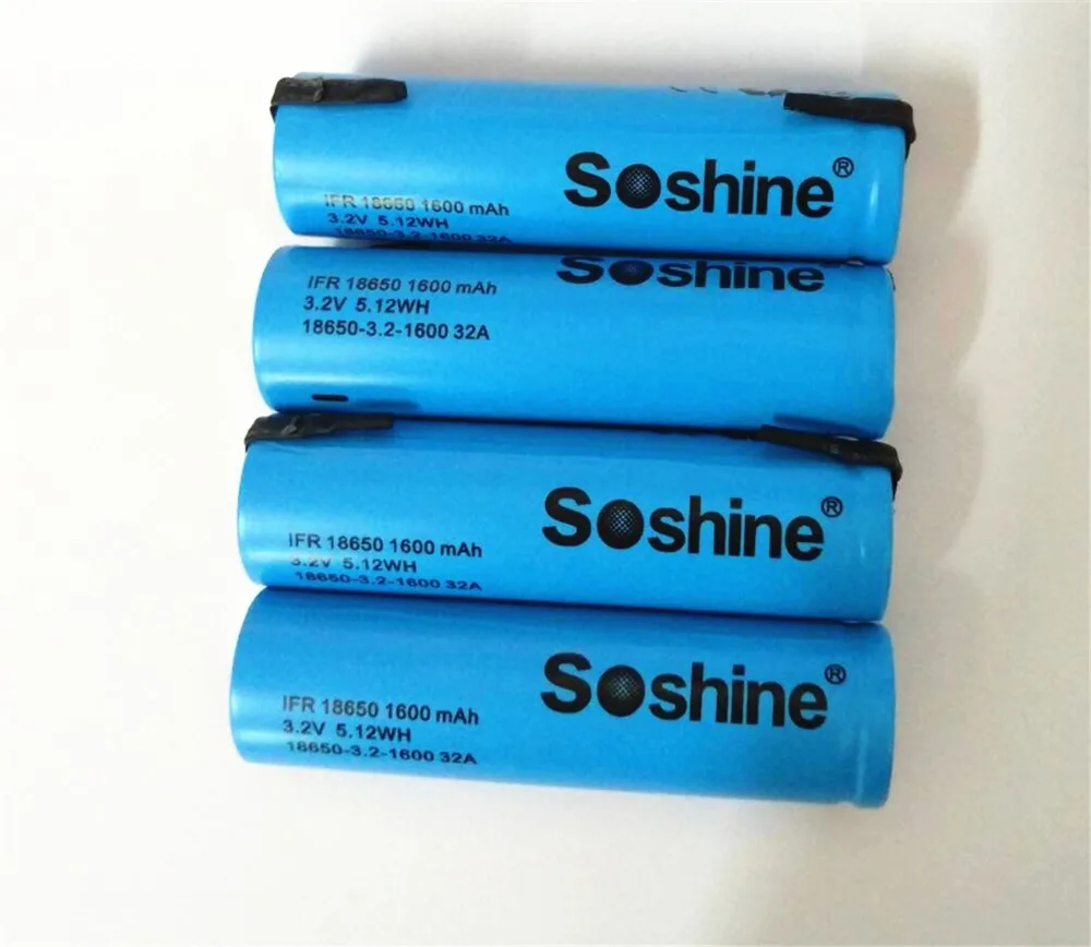 4 шт Soshine LiFePO4 18650 3,2 V 1600mAh аккумуляторная батарея с вкладкой