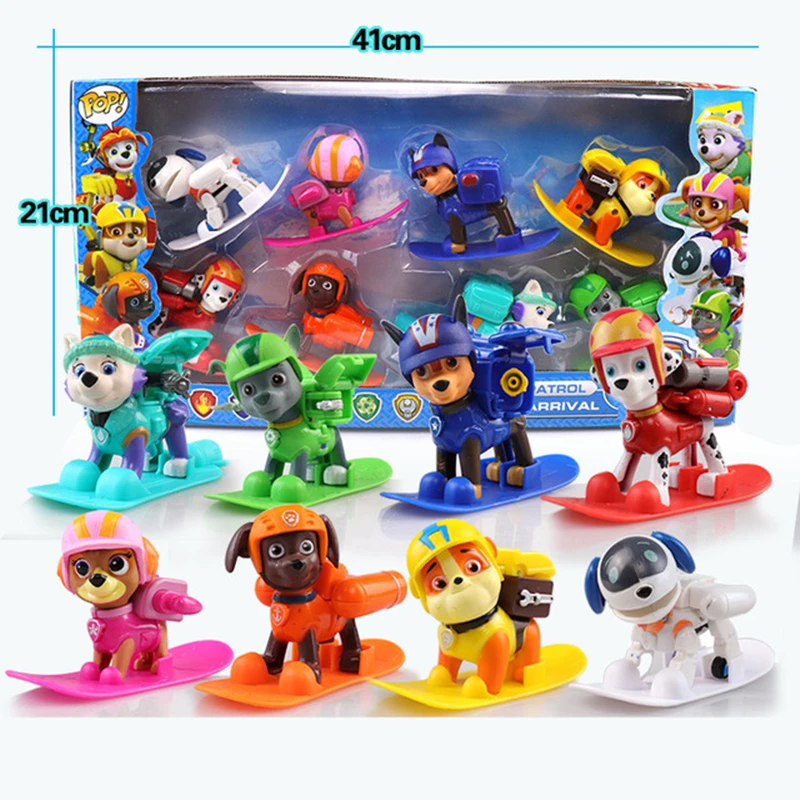 

8pcs/lot 8 style for Pawed Patrolling BJD Deformable Dog Model Anime Kids Toys Puppy Toy with skateboard Action Figure GH922