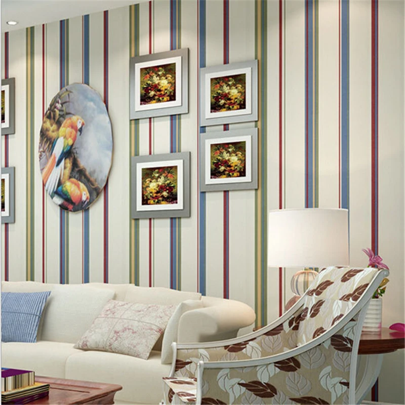 

beibehang Mediterranean Colorful Vertical Stripes Non-woven Wallpapers Wall Panel Decoration 3d Wall paper Papel de Parede 3d