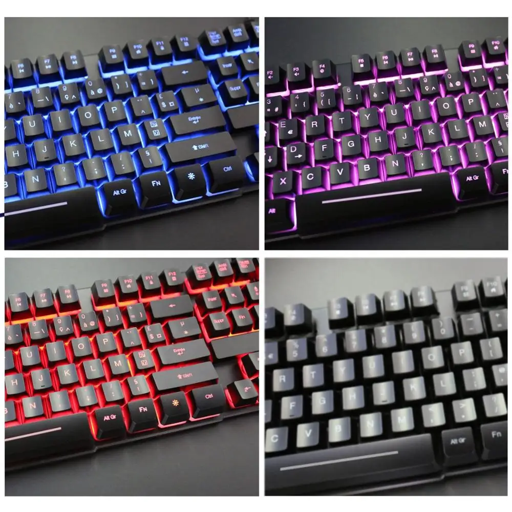  Rii RK100 3-Color LED USB Wired French(Azerty) Gaming Keyboard Mechanical-feeling (REDBlue Purple)