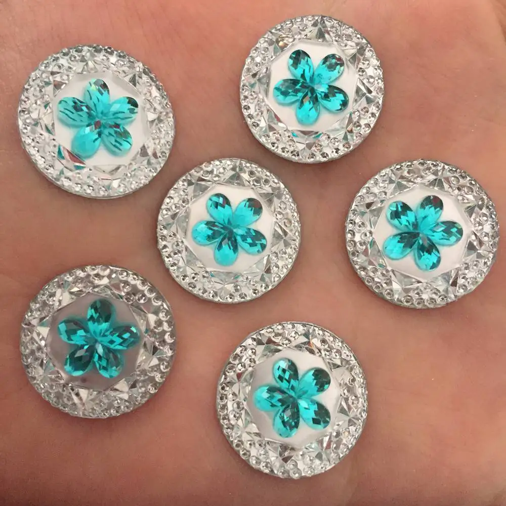 

NEW DIY 20PCS 20mm Resin round flower Rhinestone Flatback Wedding Buttons U PICK K164*2