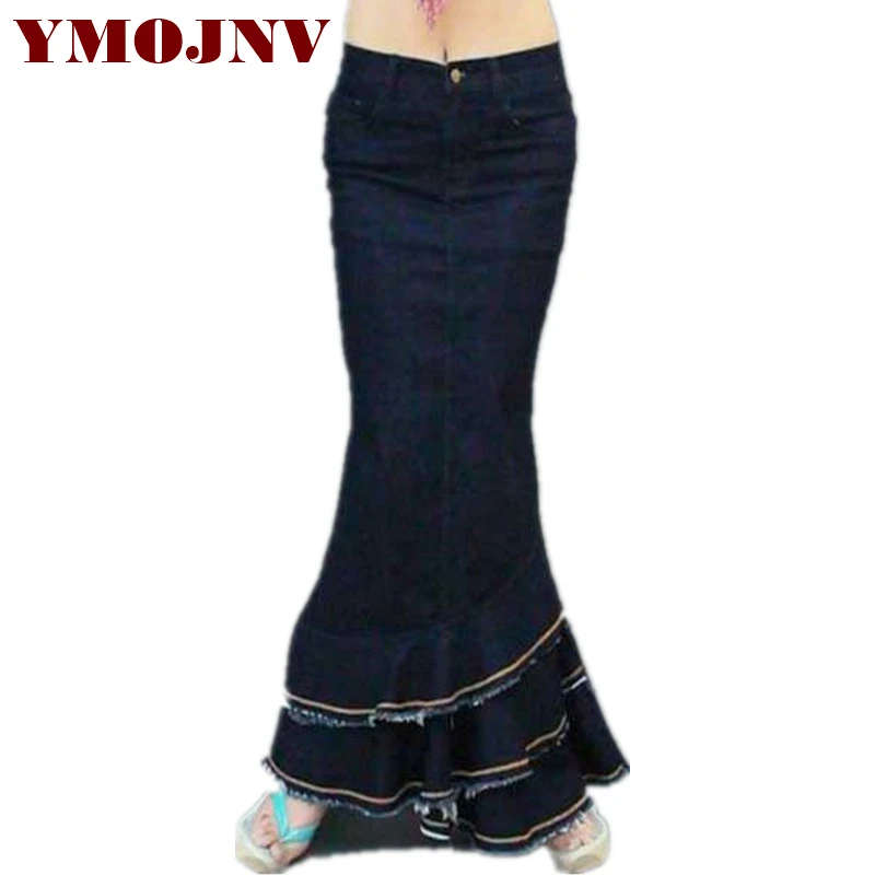 YMOJNV джинсовая юбка Весна Осень новая юбка-годе с оборками Женская тонкая упаковка, бедро, длинная юбка женская джинсовая юбка
