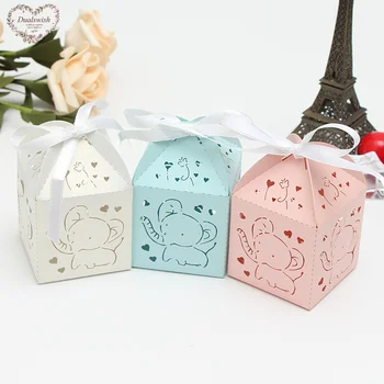 

10pcs Lovely Animal Elephant Candy Box Laser Cut Baby Shower Decorations Gift Box Birthday Party Decorations Kids