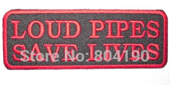 

Loud Pipes Save Lives Red Fun Embroidered Biker Vest Patch SEW ON - IRON ON Biker Vest Badge christmas Wholesale