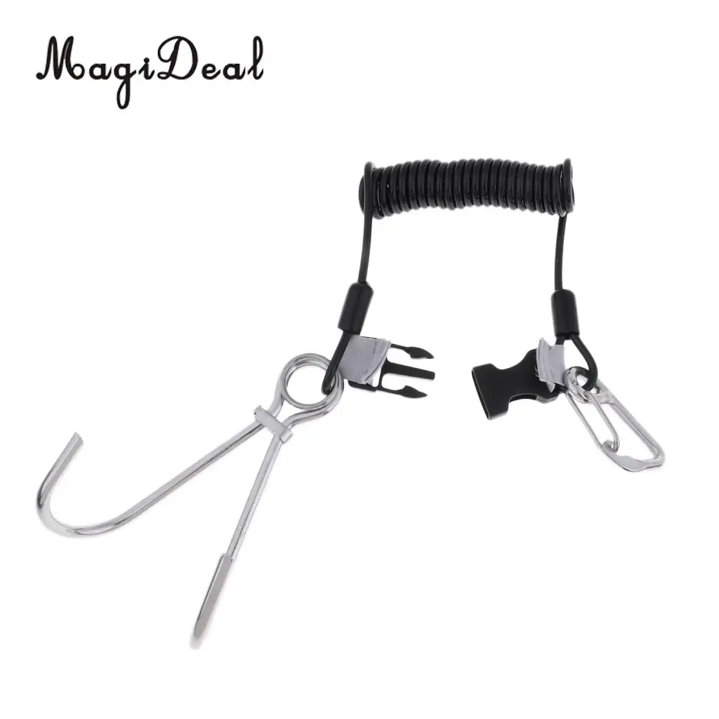 Scuba Reef Hook Double Hook Reef Drift Hook with Spiral Coil Lanyard and Quick Release Buckle Diving Safety Accessories