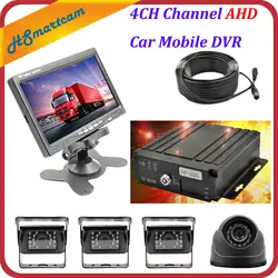 4CH канала AHD Автомобильный видеорегистратор SD видео в реальном времени Регистраторы + 4 AHD Камера DVR Наборы + 7 "ЖК-дисплей экран комплект для