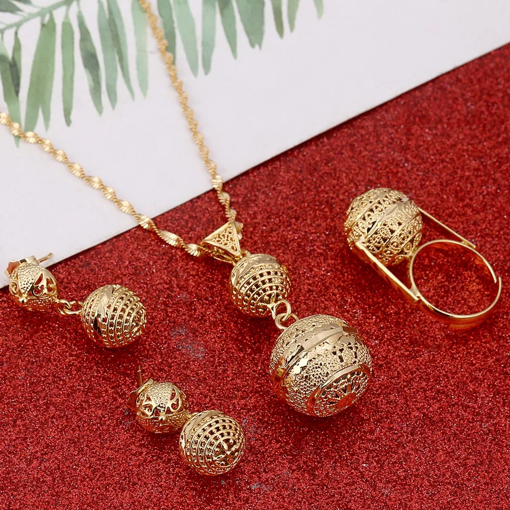 Hot Sale African Round Beads Jewelry For Women Jewelry Set Necklace Earrings Pendant Ring