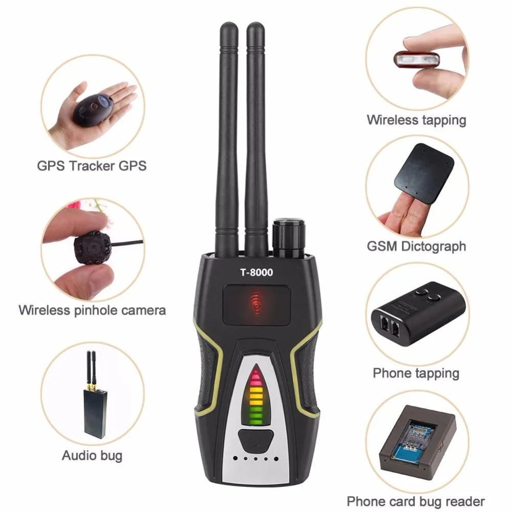 

Professional RF Signal Detector Wireless Bug Detector Camera Lens GSM Audio Finder GPS Scan Detector for Anti Eavesdropping
