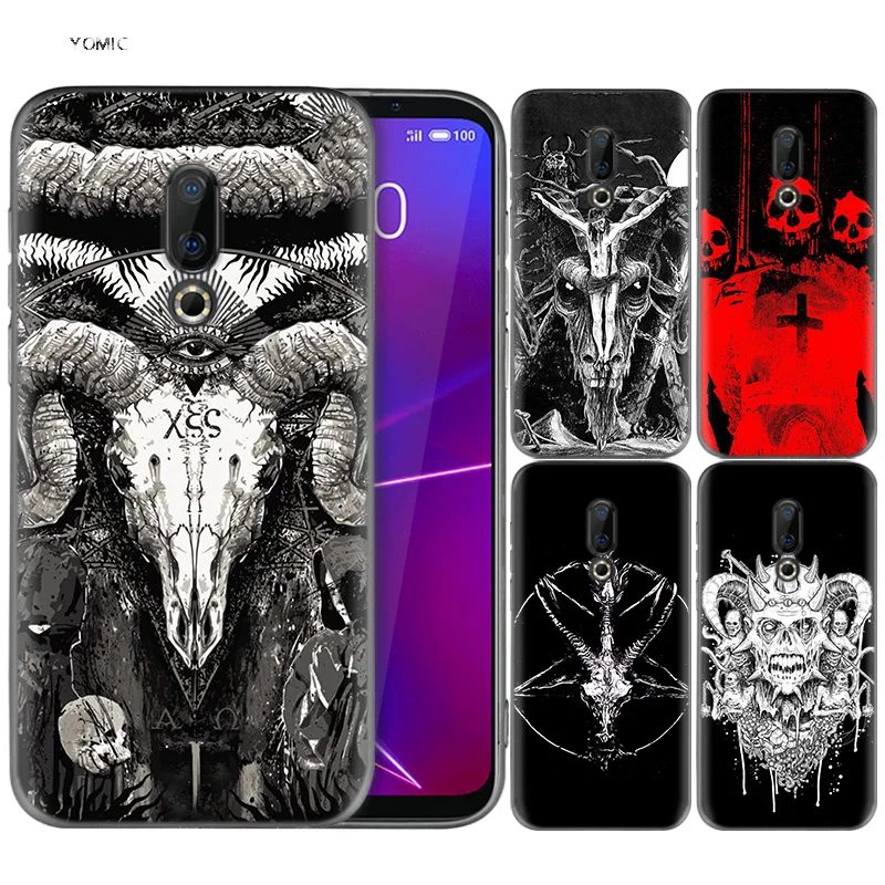 

Silicone Case for Meizu 16 16th M6T Black Dark Coque Shell Cell Phone Tpu Cover Dull Polish Satanic Skull