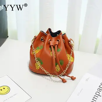 

Fruit Pattern Mini Small Drawstring Bucket Bags Girl Luxury Women'S Pu Leather Crossbody Bag For Women Clutch Chain Shoulder Bag