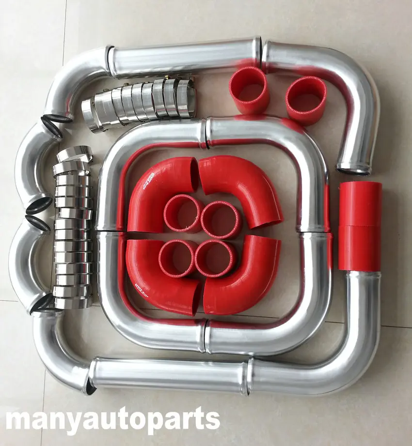 

2.25" 57mm Aluminum Universal Intercooler Turbo Piping+red hose+T-Clamp kits