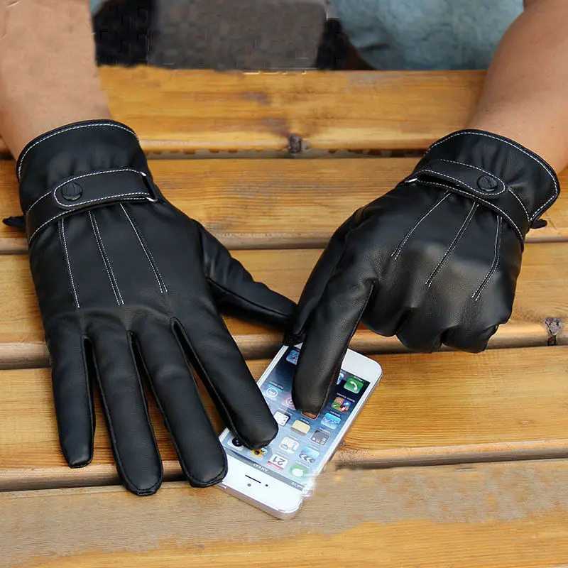 1 пара мужские черные зимние кожаные мотоциклетные полный палец Сенсорный экран теплые перчатки одежда аксессуары милый стиль