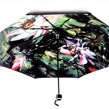 Полный цветение жизни виниловая печать двойной черный три складной УФ подарок зонтик Высококачественная труба из нержавеющей стали бумберshoot