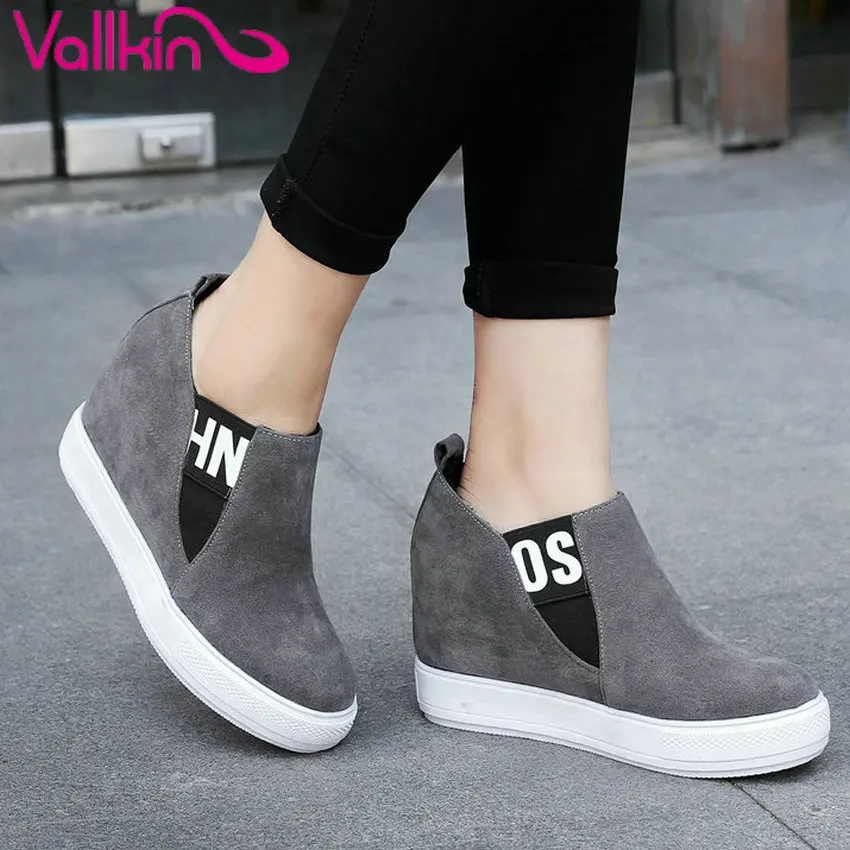 

VALLKIN 2017 Spring Autumn Casual Anti-skidding Bottom Flock Women Shoes Slip on Pumps High Heel Platform Women Pumps Size 34-43