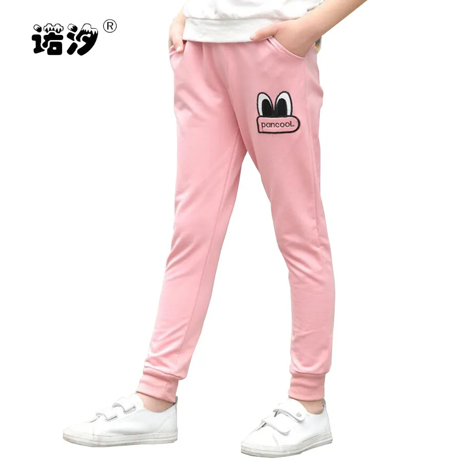 

Girls trousers kids autumn spring full length cartoon sport pants children outwear 4-13Y kids active cotton trousers for school