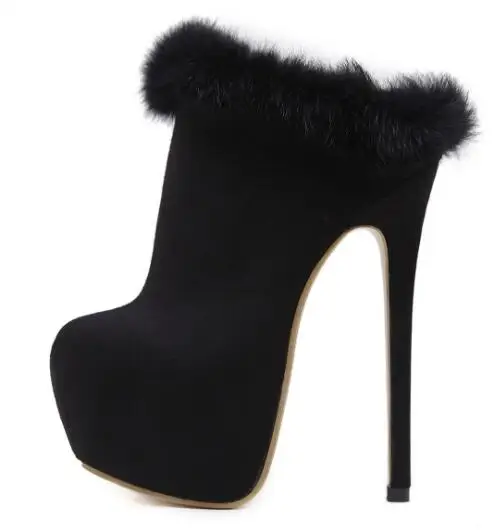 Sexy autumn and winter black high platform ankle boots for woman Fashion round toe thin high heel boots Super high thin heels Sexy autumn and winter black high platform ankle boots for woman Fashion round toe thin high heel boots Super high thin heels