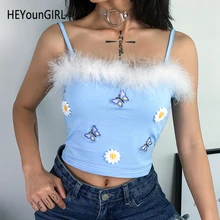 HEYounGIRL Harajuku милый топ на бретельках, повседневный топ без рукавов на бретельках, сексуальные короткие топы с открытой спиной, футболки, корейский стиль, Kawaii, лето