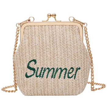 

TFTP-Beach Straw Shell Clutch Bag Female Summer Bag Woven Embroidery Chain Small Handbag Knit Shoulder Messenger Bag