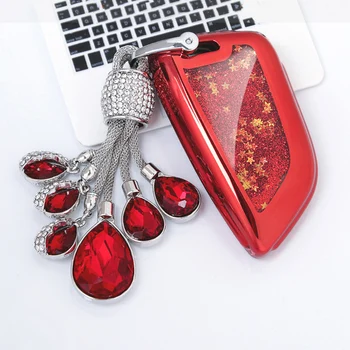 

Funny Quicksand Soft TPU Key Case Cover For BMW 1 2 Series BMW X5 X6 X1 F48 F16 F15 Keys TPU Car Protection Cases Crystal chain