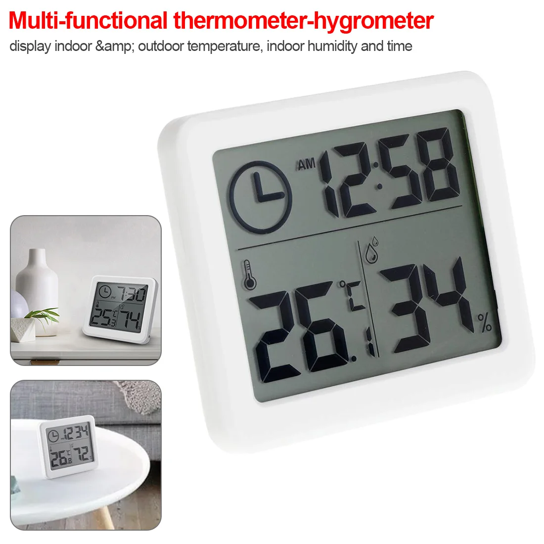 

Multifunction Automatic Electronic Temperature Humidity Monitor Clock 3.2inch Large LCD Digital Screen Thermometer Hygrometer