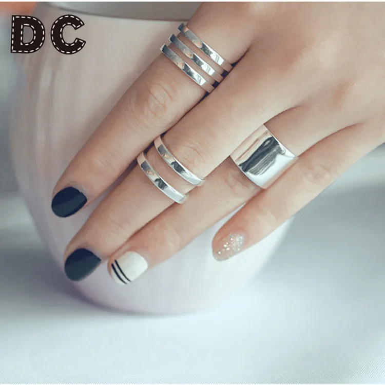 

DC 3Pcs/set Gold Silver Rings Female Metal Plain Midi Finger Knuckle Rings Set For Women Adjustable Rock Wedding Party Jewelry