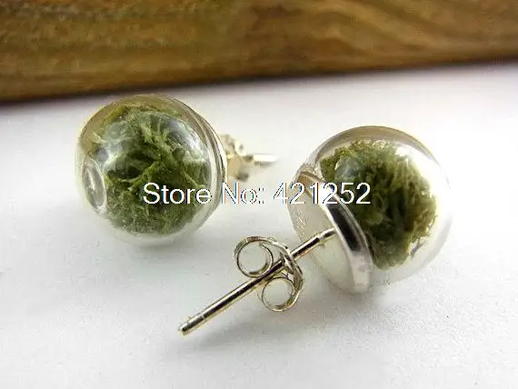 4pairs/lot real moss earring studs. Stud earrings with tiny glass orbs filled Jewelry | Украшения и аксессуары