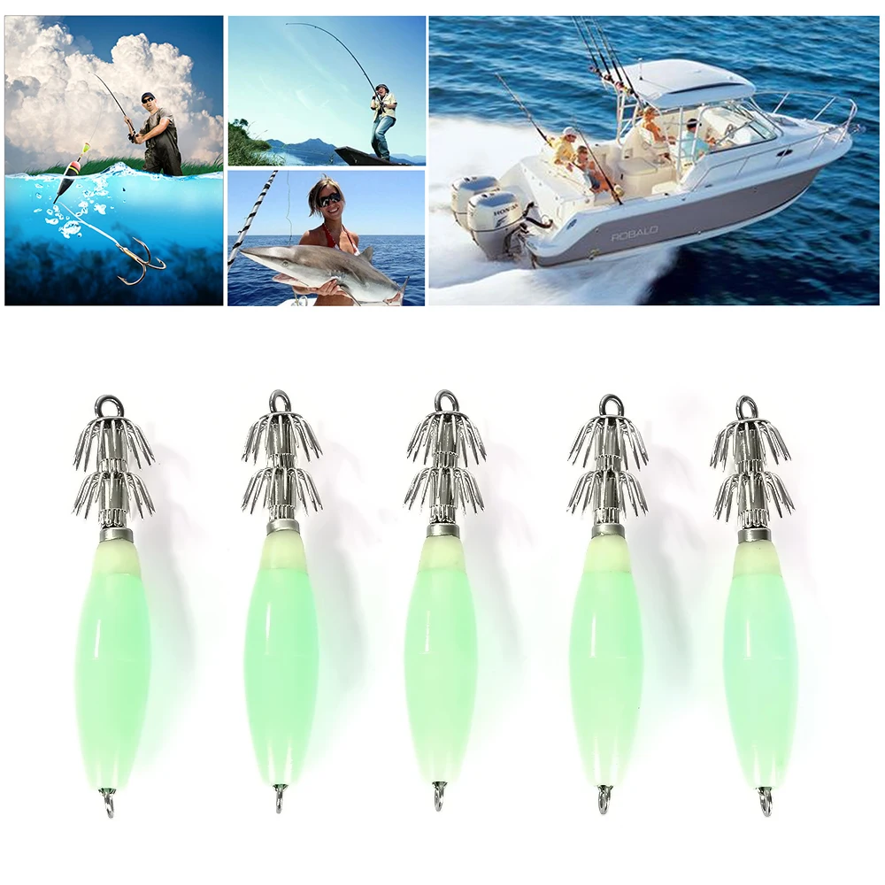 

5pcs/lot Luminous Vivid Lifelike Simulation Squid Hook Fishing Tackle Lures Squid Jig Lures with Hook 9.5cm 14g Fish Hook