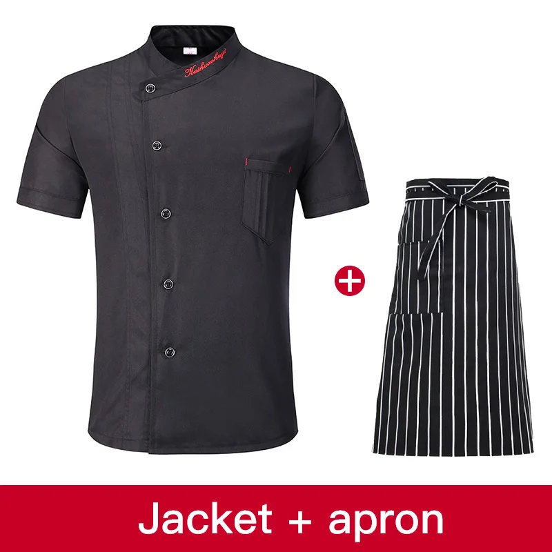 Новая еда обслуживание унисекс Ресторан форма шеф-повара рубашка короткий рукав шеф-повара куртка+ Кепка+ фартук рабочая одежда для мужчин оптом - Цвет: jacket apron